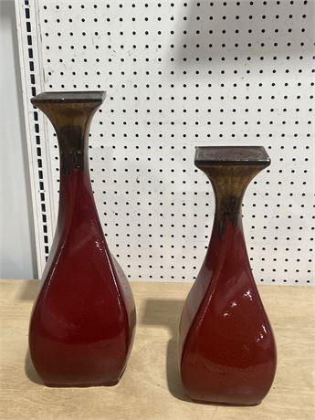 Red & Brown Twisted Ceramic Candle Holders