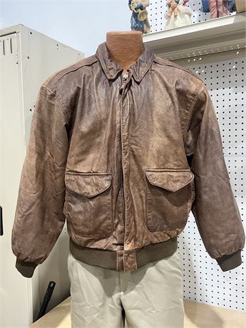 Size L Brown Leather Bomber Jacket