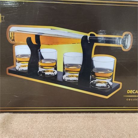 Baseball Bat Decanter w/ Baseball Glasses - New in Box