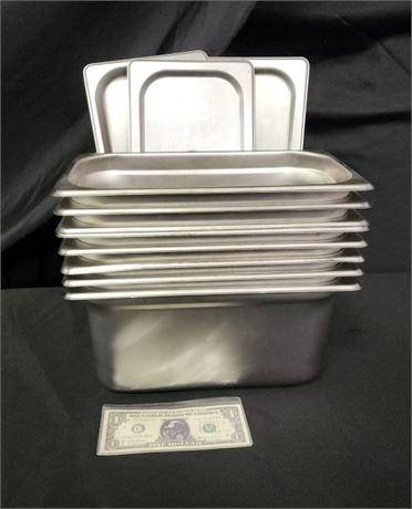 Stainless Food Tubs w/ 3 Lids - 10x7 & 12x7