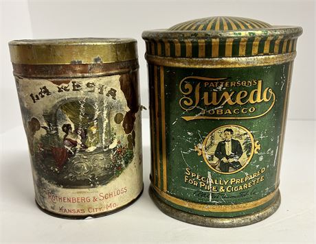 Two tin containers for pipe&cigarettes tabacco