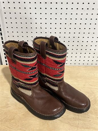 Born Indian Blanket Wool Brown Leather Mid Calf Fashion Boots Size 10