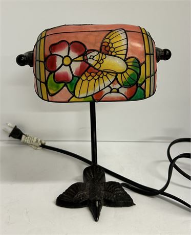 Beautiful, Small desk lamp with painted glass of a hummingbird