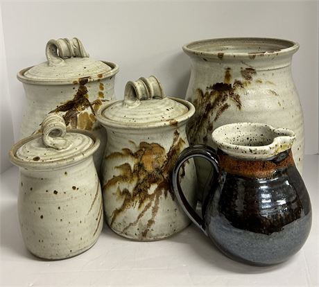 Beautiful Pottery storage containers set and small pitcher