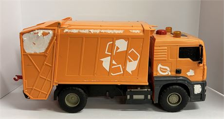 Vintage Eco orange garbage truck with moving parts.