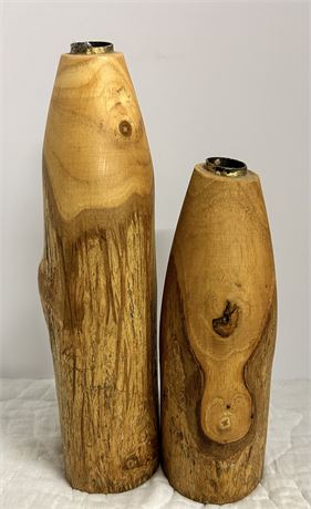 Two Teak oblong taper candle holder