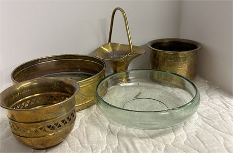 Vintage copper and glass dishes