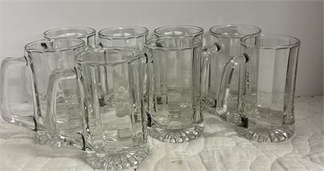 8 LIBBY Panaled Glass BEER MUGS 6" Tall