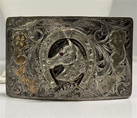 Sterling w/  Ruby Horse Head Belt Buckle