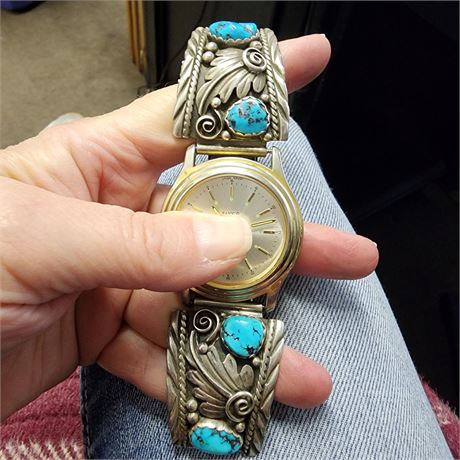 Sterling Vintage Navajo Turquoise Watchband