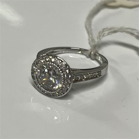 Sterling Cubic Zirconia Halo Ring - Size 7