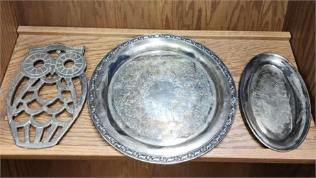 Vintage Silver Plated Trays & Trivet