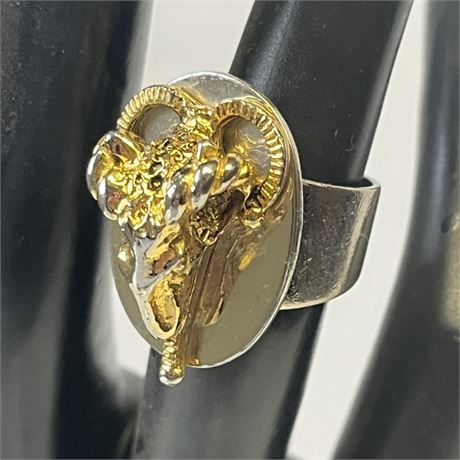 Vintage Gold Rams Head Ring - Sz 6.5