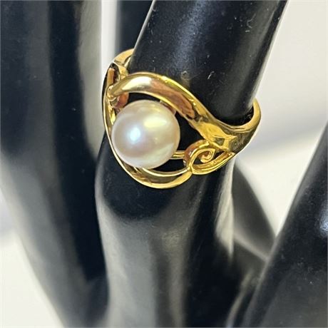 Sterling 14k Gold Plated Pearl Ring - Sz 4³∕₄