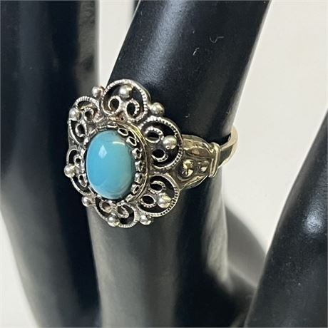 Sterling & Blue Stone (turquoise?) Ring - Sz 6.5