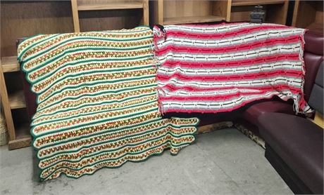 Vintage Knitted Blanket Pair 56x74 / 80x52