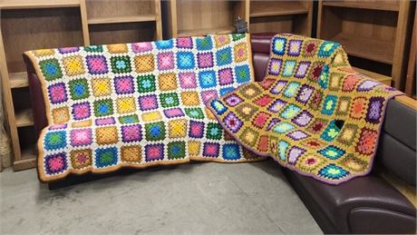 Vintage Knitted Blanket Pair 79x64