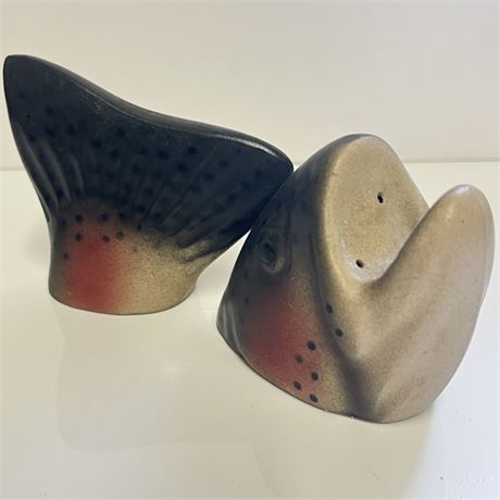 Signed Rainbow Trout Pottery Salt & Pepper Shakers