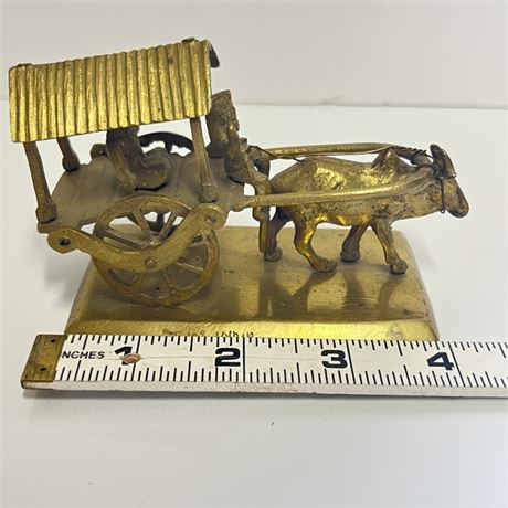 Vintage Amazing Brass Oxen Cart Brass Sculture