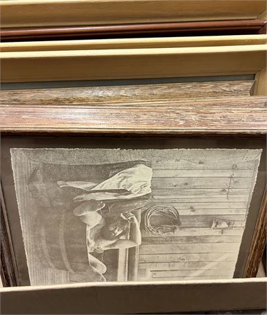 Box full of a variety of old West pictures and paintings