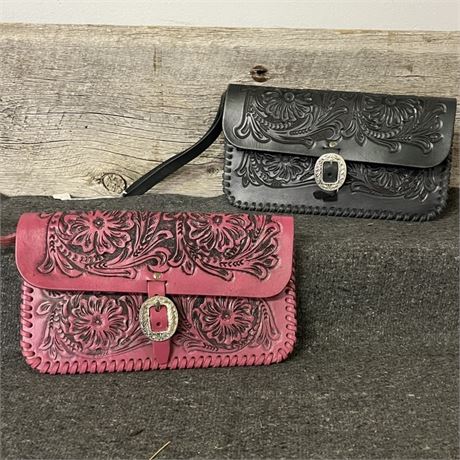 Tooled Leather Purse Pair