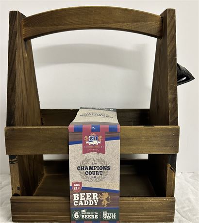 Wooden beer holder with bottle opener