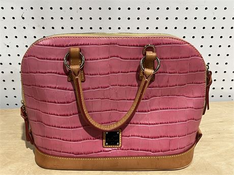 Dooney & Burke Pink Croc Embossed Leather Zip Shoulder Bag