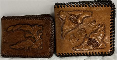 Two handmade leather wallets