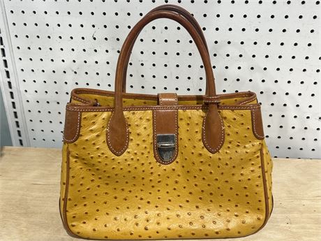 Dooney & Burke Mustard Ostrich Print Leather Handbag