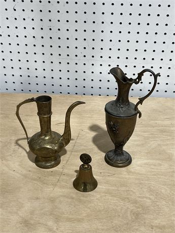 Vintage Brass Teapots and Bell