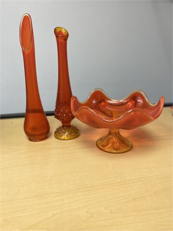 Mid Century Persimmon Viking Glass Trio