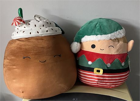 Squishmallows. 16" Marsha the Peppermint Latte & 14" Jangle the Elf