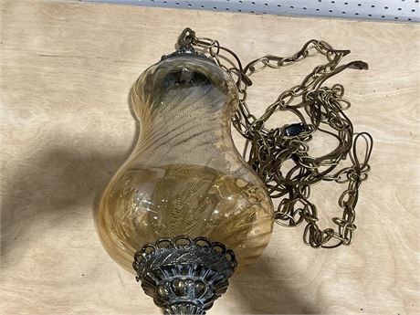 Vintage Amber Glass Lamp Light with Hanging Chain