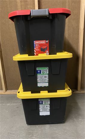 Lot of 3 Heavy Duty Storage Totes w/Lids