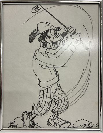 Vintage drawing of goofy playing golf