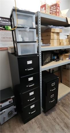 2 Metal File Cabinets + Organizer (safe and shelving unit not included)