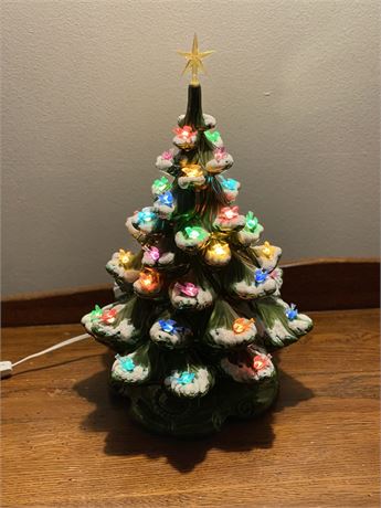 Vintage Ceramic Light Up Flocked Christmas Tree