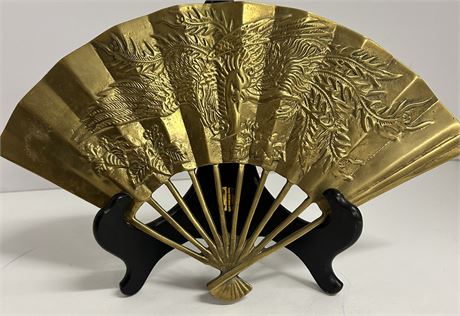 Vintage Brass Oriental Fan with  Phoenix