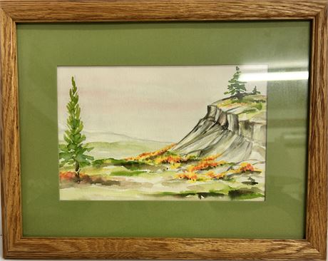 Really nice watercolor, painting of a hill overlooking a valley