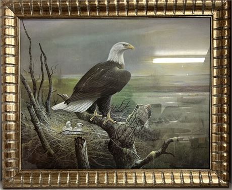 Beautiful painting of an eagle and hatchlings