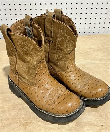 ARIAT Fatbaby Ostrich Western Beige Cognac Leather Pull-On Boot Women’s 8.5