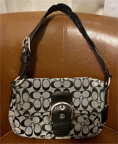 Coach Signature Jacquard Handbag with Leather Braided Handle and Satin Lining