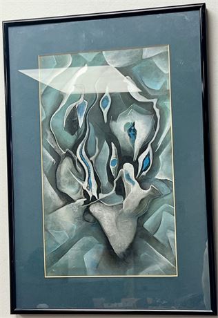 White and Blue Lily Framed Painting