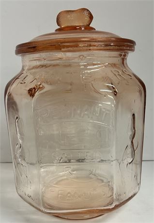 1930s RARE Planters Peanuts Pink Depression Glass Jar