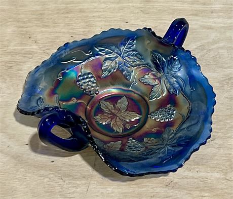 Antique Fenton Carnival Glass Cobalt Blue Bon Bon Dish with 2 Handles