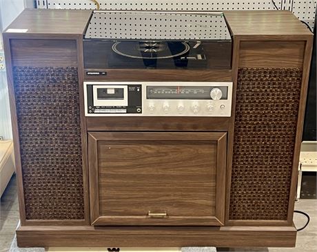 Vintage Sylvania Record Player Console Stereo with Speakers and Record Cabinet