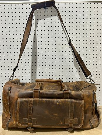 Distressed Brown Leather Weekender Travel Duffel Bag