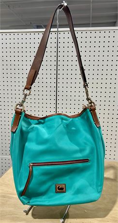 Dooney & Bourke “Wayfarer” in Aqua Nylon Hobo Bag with Leather Trim and Strap