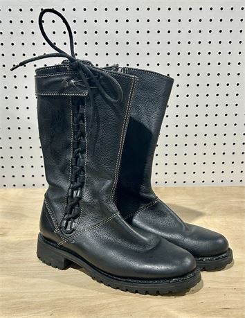 Harley Davidson “Melia” Blk Leather Riding Boots w/ Lace Up Detail Size 8M