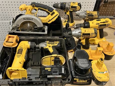 Dewalt Power Tools Lot: Trim Saw, Drills, Batteries, Charger, etc